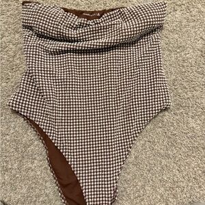 Abercrombie & Fitch Brown Checkered  
Curve Love A&F Marina One-Piece Swimsuit